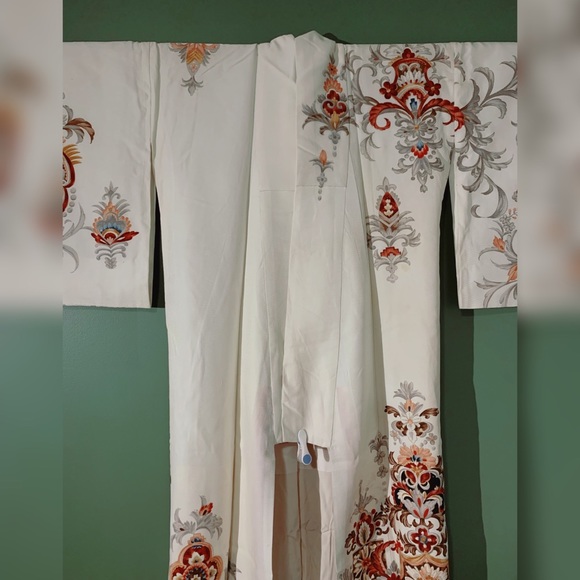 Authentic Japanese Kimono | Antique | Tsukesage | Chintz Abstract Flower Pattern - Picture 7 of 9